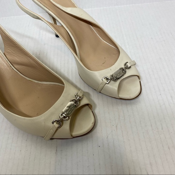 Gucci White Peep Toe Sling Back Heels sz 39.5 - Picture 5 of 13